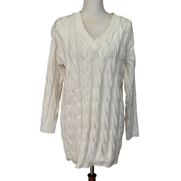 Moda International white cable sweater, large, classic, preppy, minimalist - Picture 1 of 5